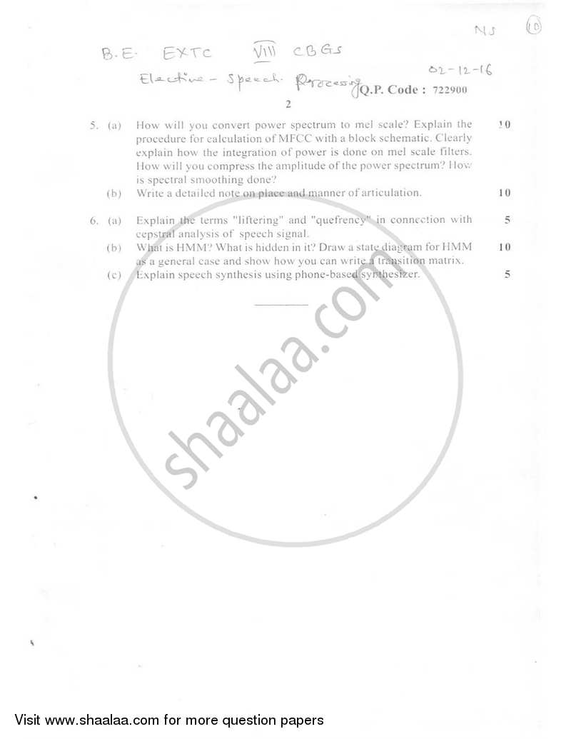 Speech Processing 2016-2017 - B.E. - Semester 8 (BE Fourth Year) - University of Mumbai question paper with PDF download