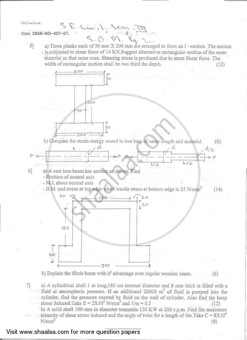 Strength of Materials 2006-2007 - B.E. - Semester 3 (SE Second Year) - University of Mumbai question paper with PDF download