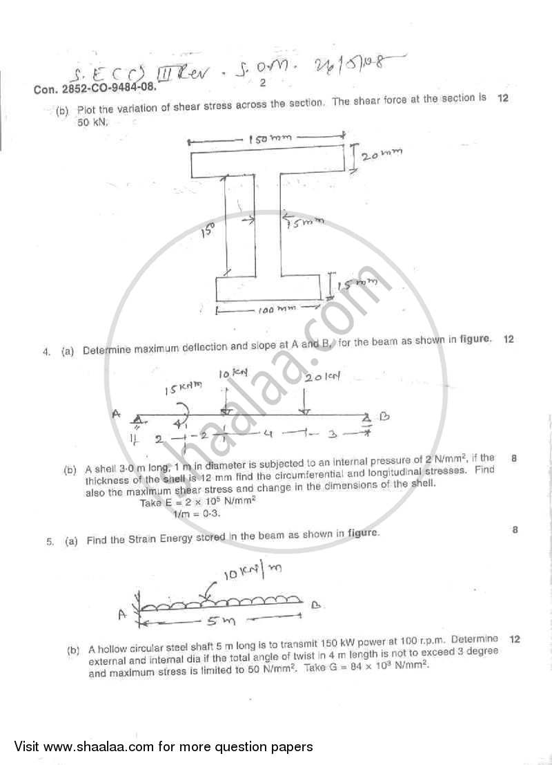 Strength of Materials 2007-2008 - B.E. - Semester 3 (SE Second Year) - University of Mumbai question paper with PDF download