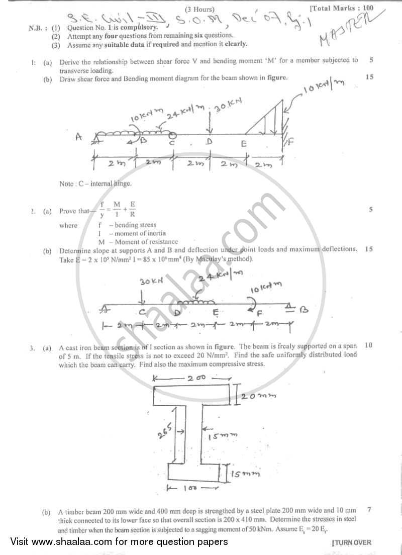 Strength of Materials 2007-2008 - B.E. - Semester 3 (SE Second Year) - University of Mumbai question paper with PDF download