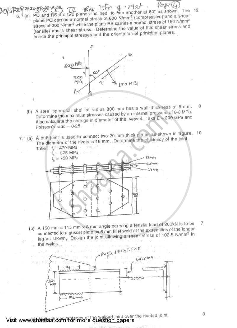 Strength of Materials 2008-2009 - B.E. - Semester 3 (SE Second Year) - University of Mumbai question paper with PDF download