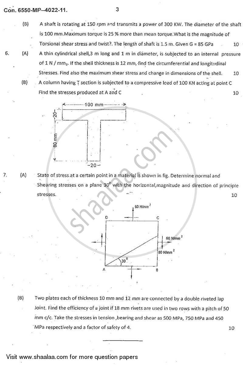 Strength of Materials 2011-2012 - B.E. - Semester 3 (SE Second Year) - University of Mumbai question paper with PDF download