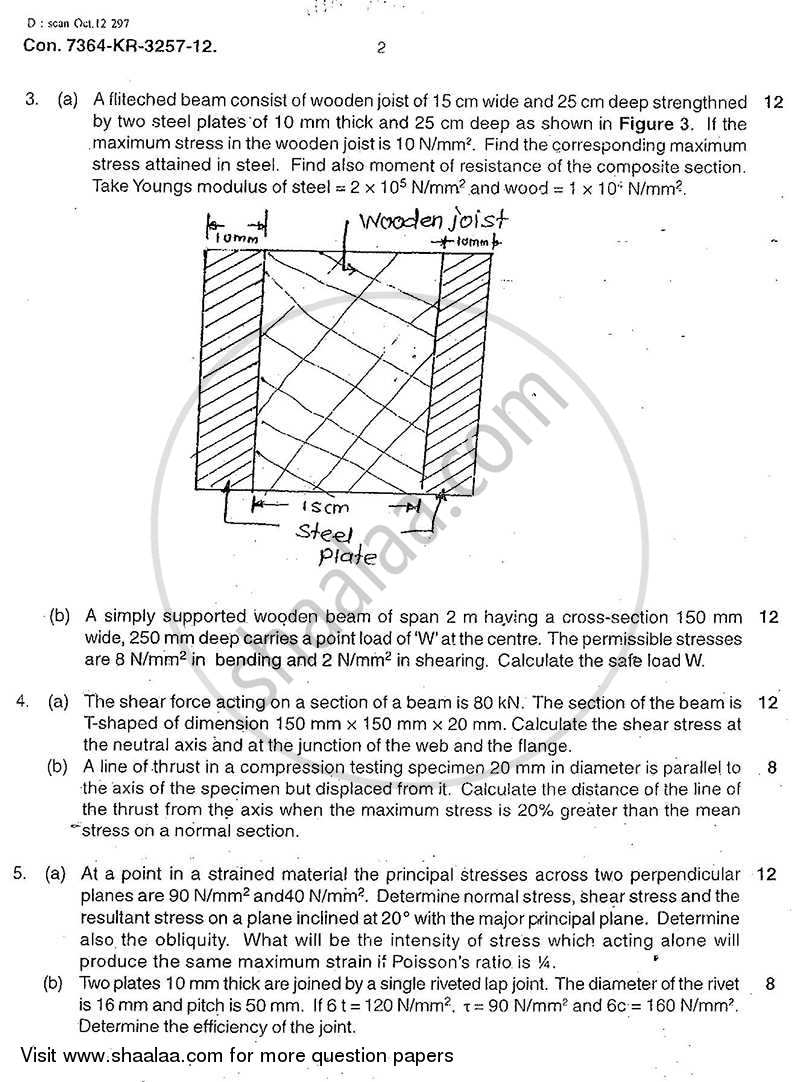 Strength of Materials 2012-2013 - B.E. - Semester 3 (SE Second Year) - University of Mumbai question paper with PDF download