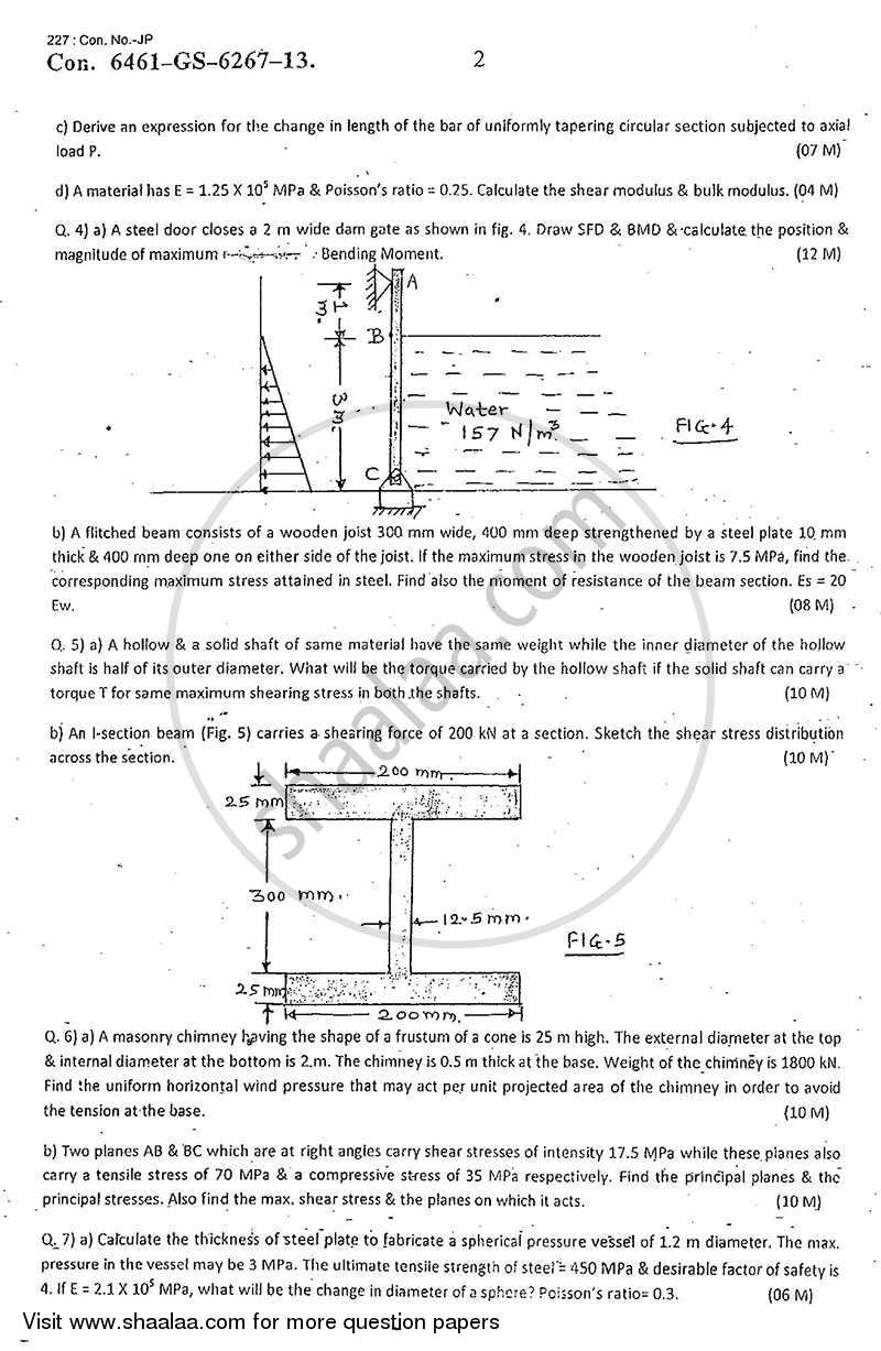 Strength of Materials 2012-2013 - B.E. - Semester 3 (SE Second Year) - University of Mumbai question paper with PDF download