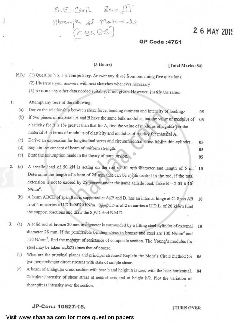 Strength of Materials 2014-2015 - B.E. - Semester 3 (SE Second Year) - University of Mumbai question paper with PDF download