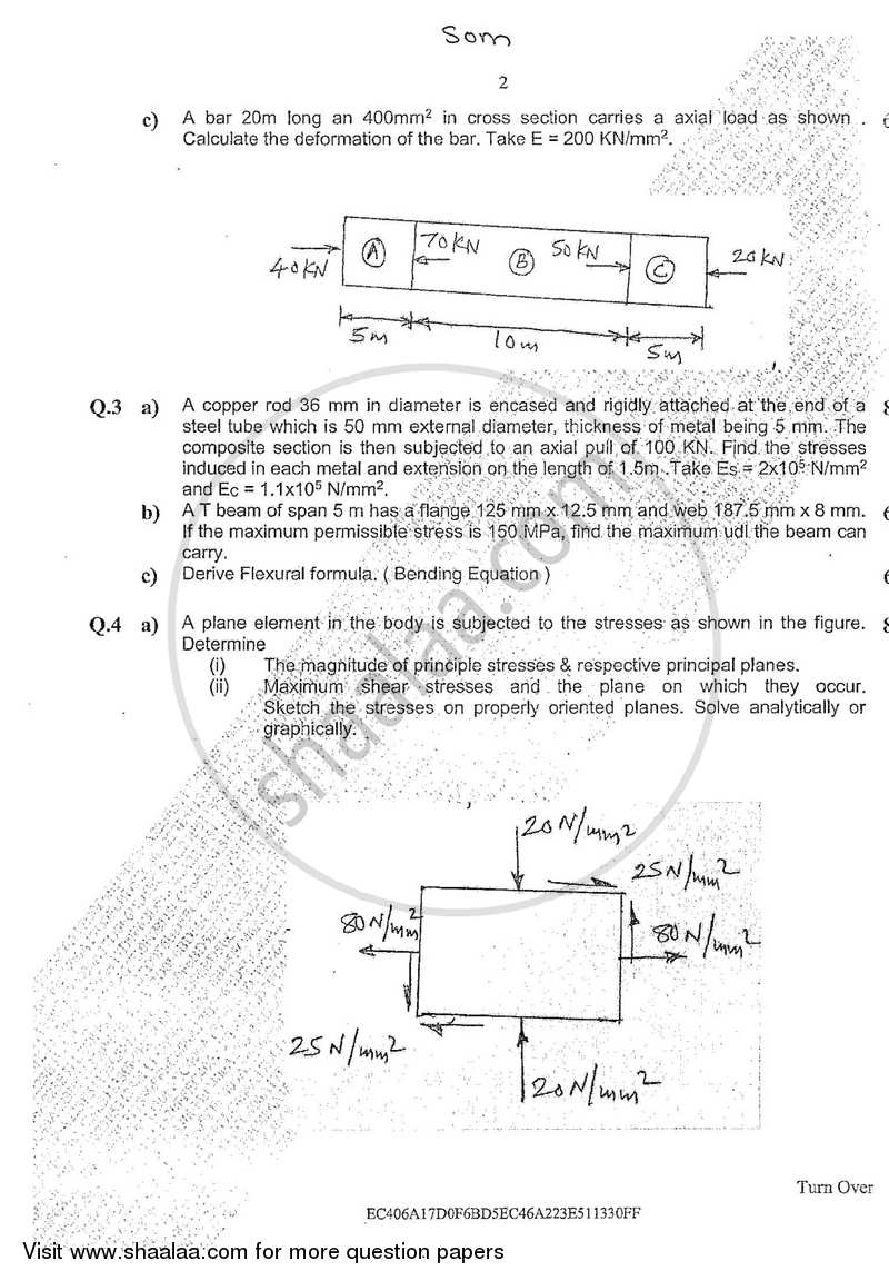 Strength of Materials 2017-2018 - B.E. - Semester 3 (SE Second Year) - University of Mumbai question paper with PDF download