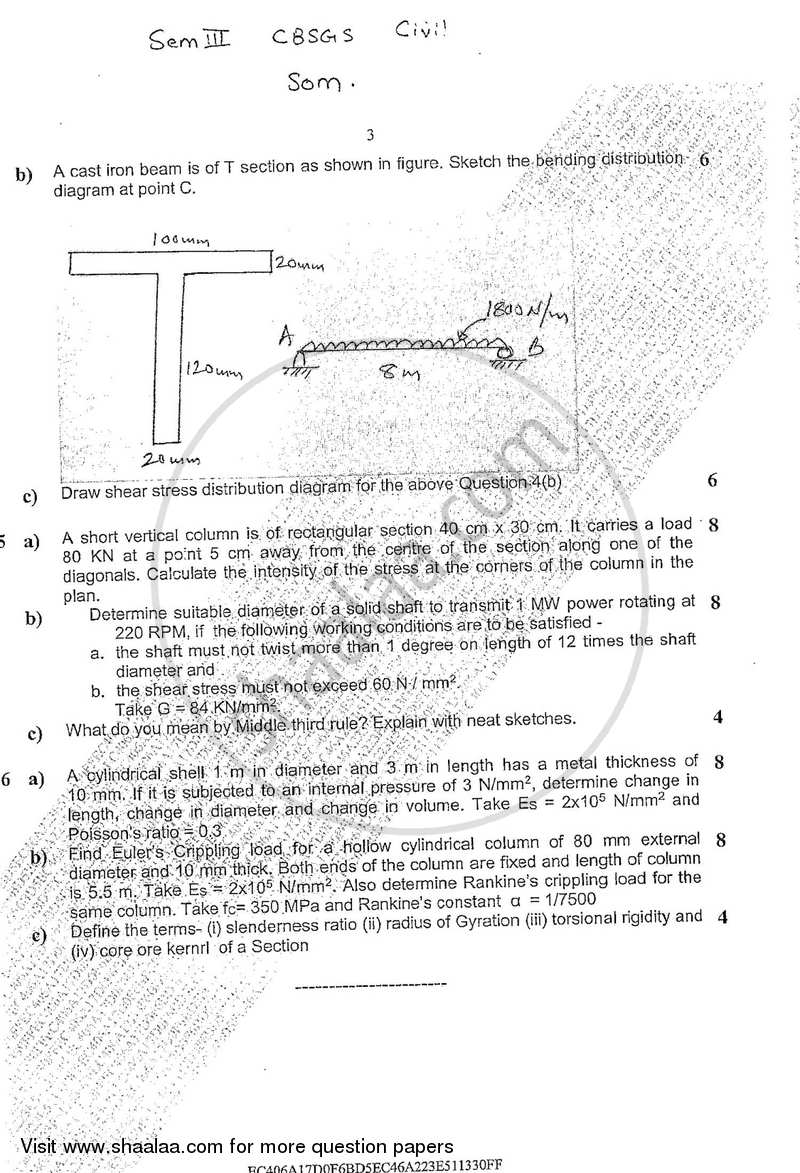 Strength of Materials 2017-2018 - B.E. - Semester 3 (SE Second Year) - University of Mumbai question paper with PDF download