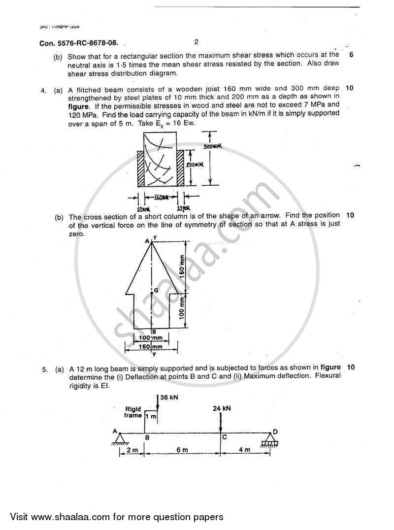 Strength of Materials 2008-2009 - B.E. - Semester 3 (SE Second Year) - University of Mumbai question paper with PDF download