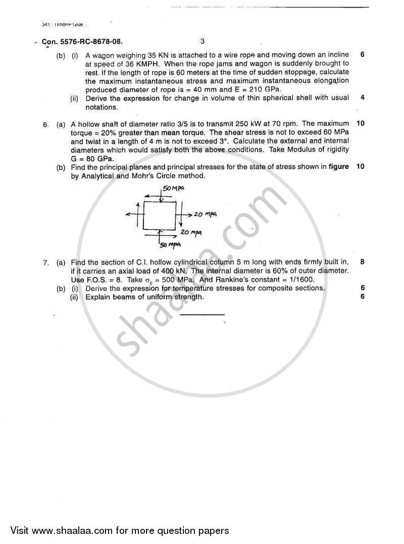 Strength of Materials 2008-2009 - B.E. - Semester 3 (SE Second Year) - University of Mumbai question paper with PDF download