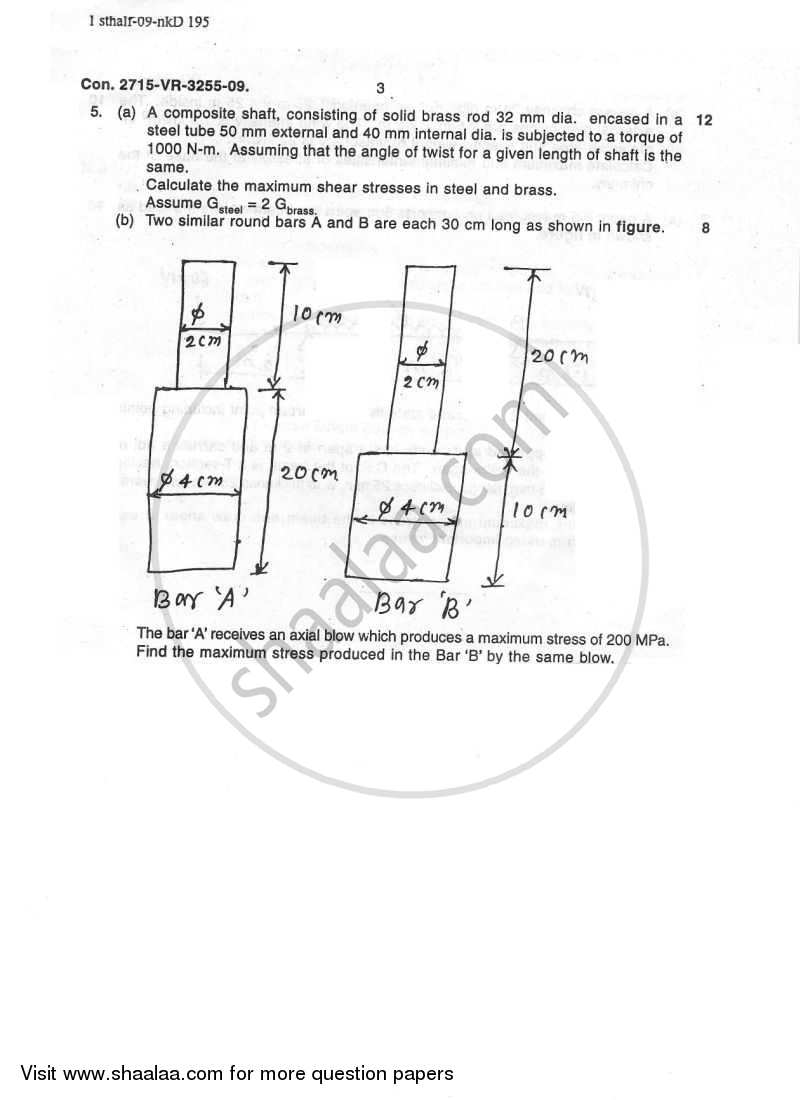 Strength of Materials 2008-2009 - B.E. - Semester 3 (SE Second Year) - University of Mumbai question paper with PDF download