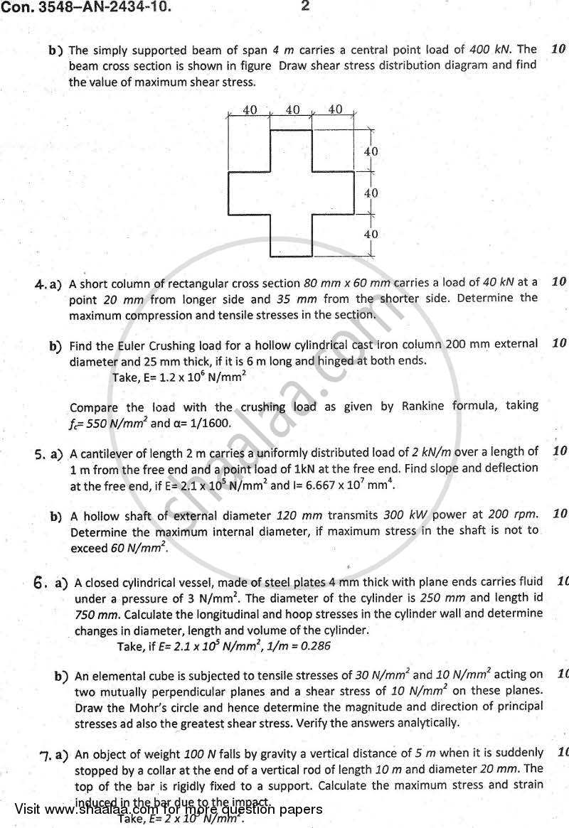 Strength of Materials 2009-2010 - B.E. - Semester 3 (SE Second Year) - University of Mumbai question paper with PDF download