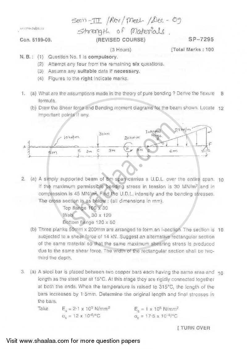 Strength of Materials 2009-2010 - B.E. - Semester 3 (SE Second Year) - University of Mumbai question paper with PDF download