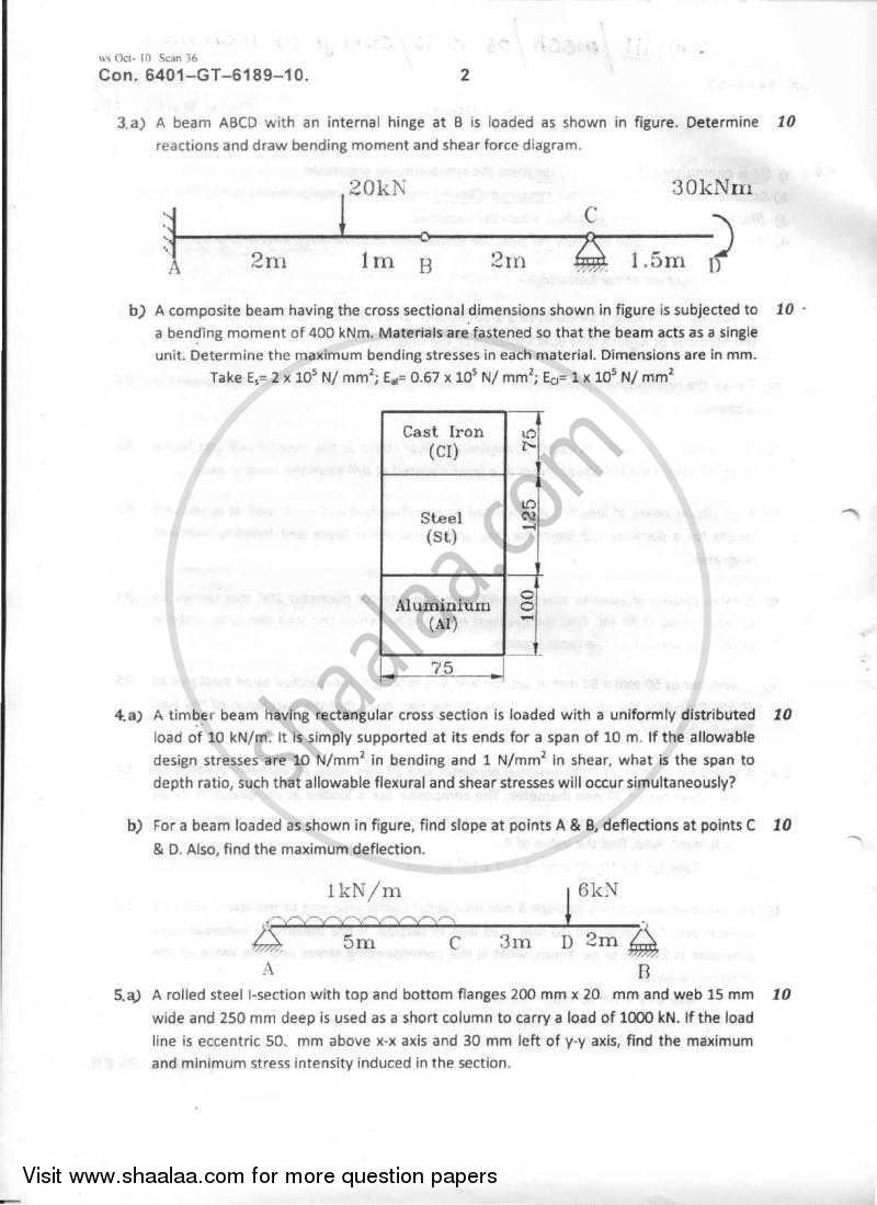Strength of Materials 2010-2011 - B.E. - Semester 3 (SE Second Year) - University of Mumbai question paper with PDF download