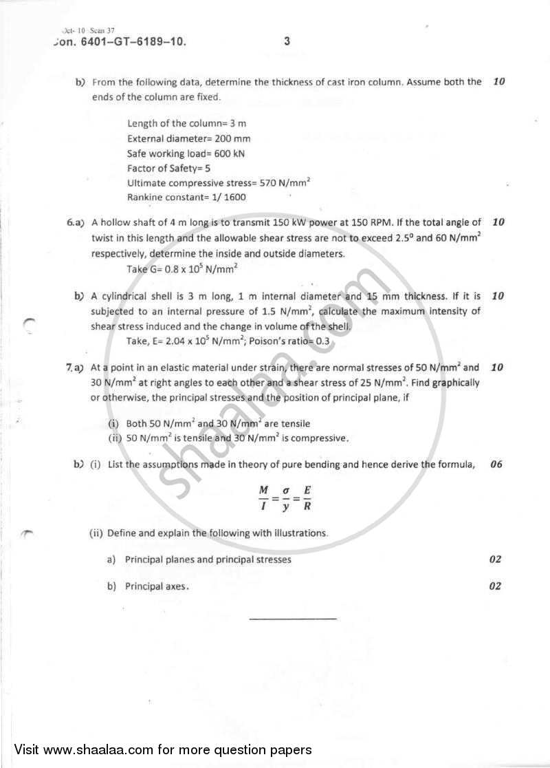 Strength of Materials 2010-2011 - B.E. - Semester 3 (SE Second Year) - University of Mumbai question paper with PDF download