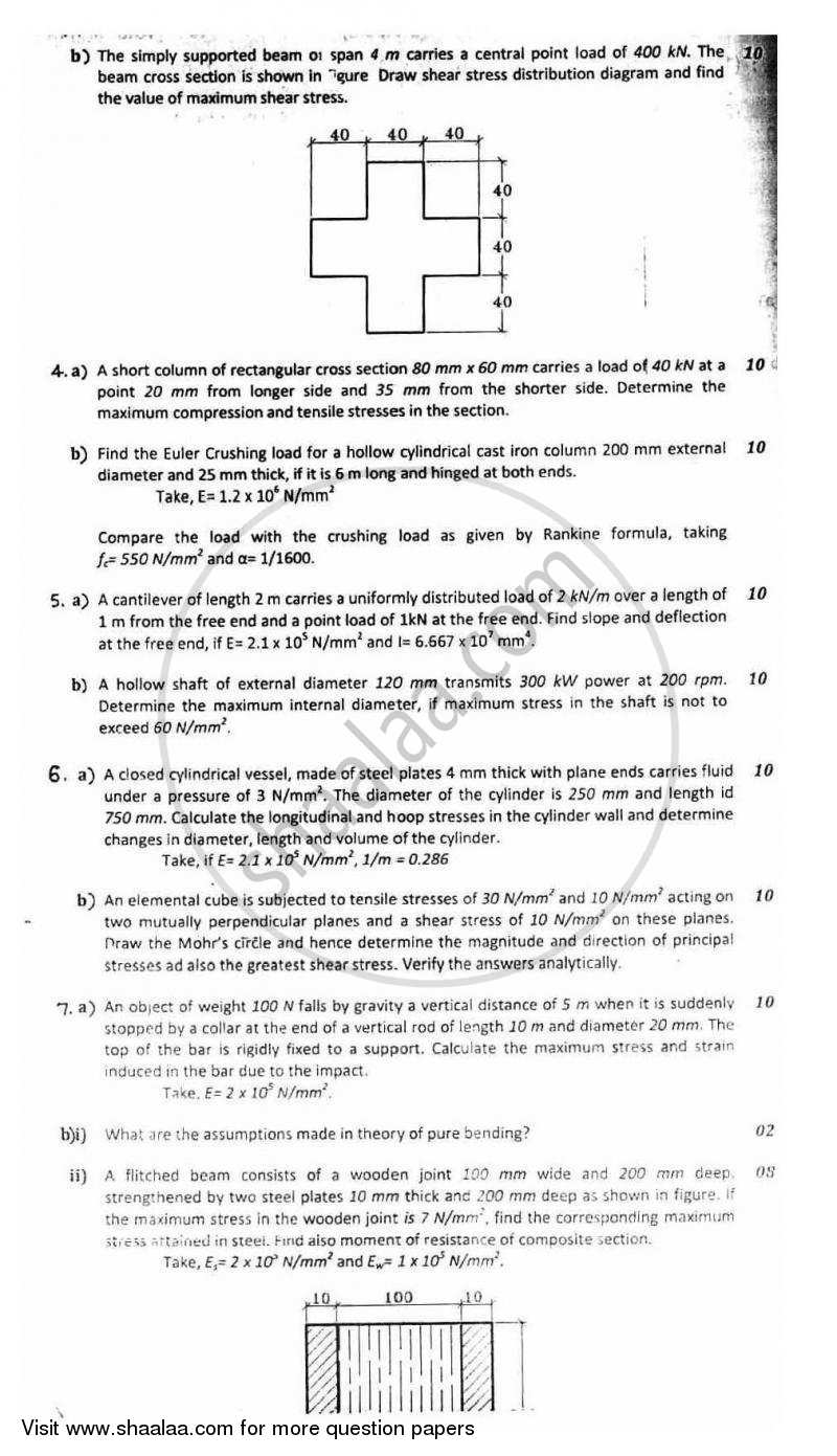 Strength of Materials 2010-2011 - B.E. - Semester 3 (SE Second Year) - University of Mumbai question paper with PDF download