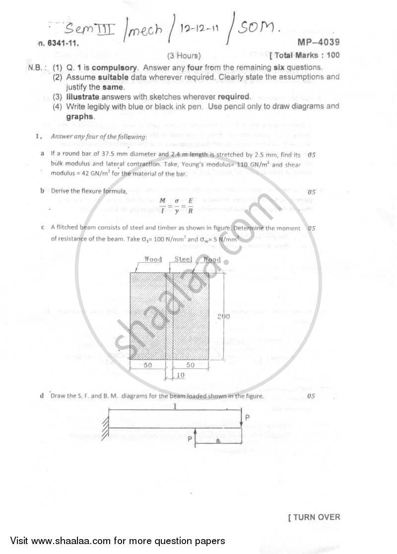 Strength of Materials 2011-2012 - B.E. - Semester 3 (SE Second Year) - University of Mumbai question paper with PDF download