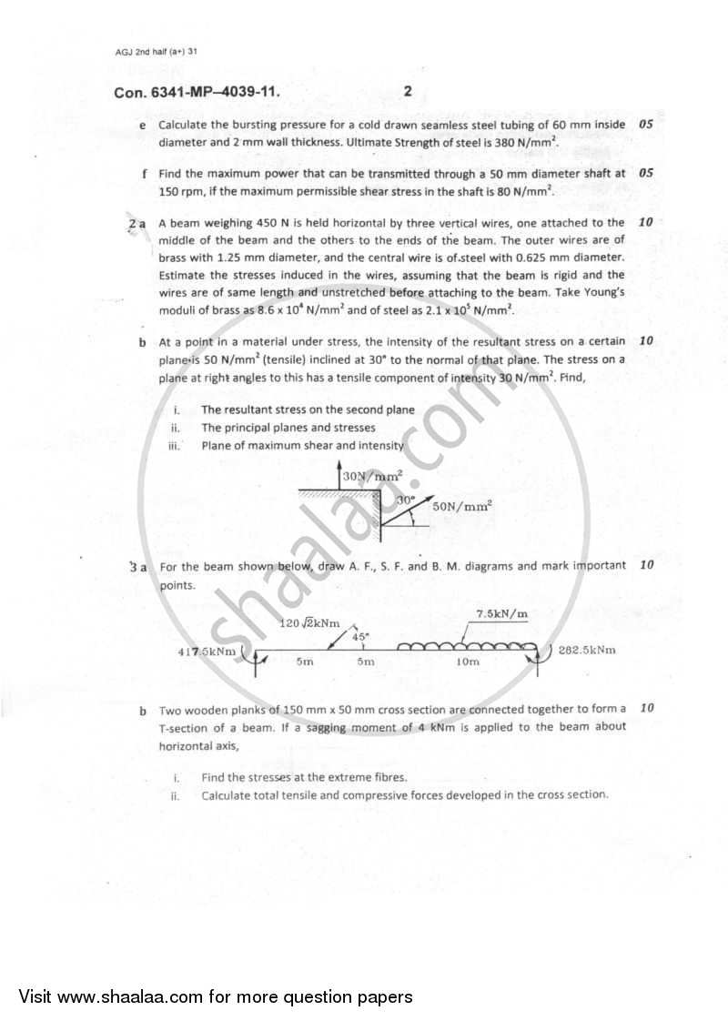Strength of Materials 2011-2012 - B.E. - Semester 3 (SE Second Year) - University of Mumbai question paper with PDF download