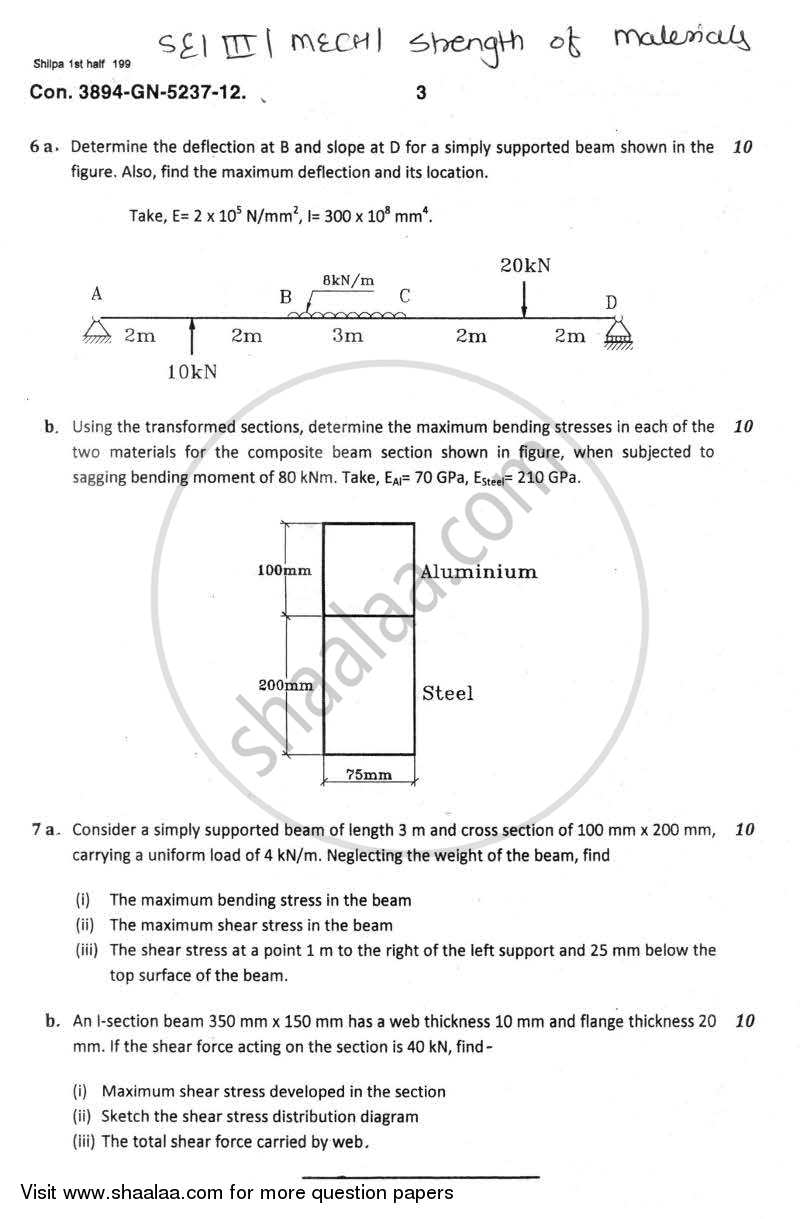 Strength of Materials 2011-2012 - B.E. - Semester 3 (SE Second Year) - University of Mumbai question paper with PDF download