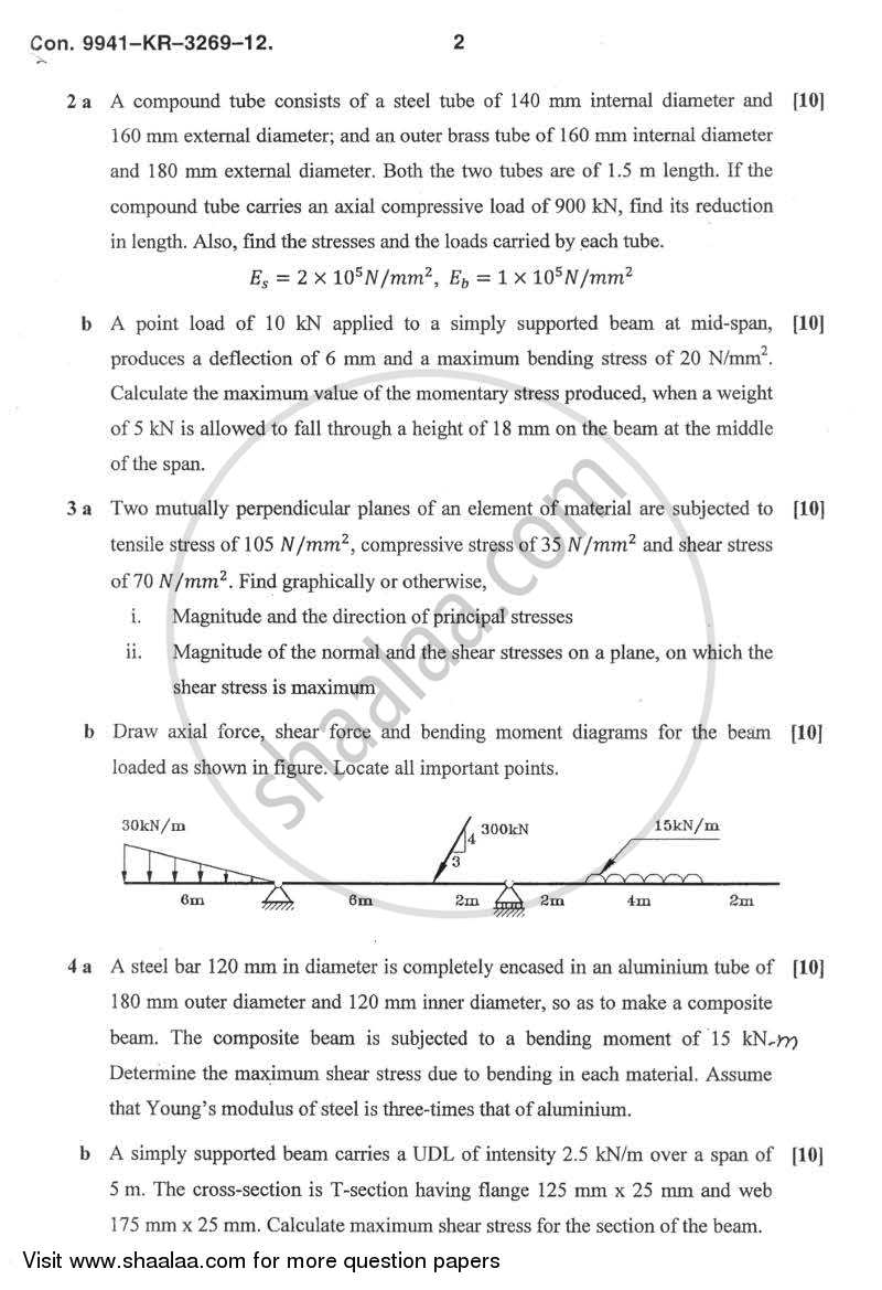 Strength of Materials 2012-2013 - B.E. - Semester 3 (SE Second Year) - University of Mumbai question paper with PDF download