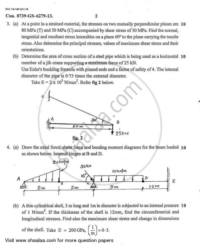 Strength of Materials 2012-2013 - B.E. - Semester 3 (SE Second Year) - University of Mumbai question paper with PDF download
