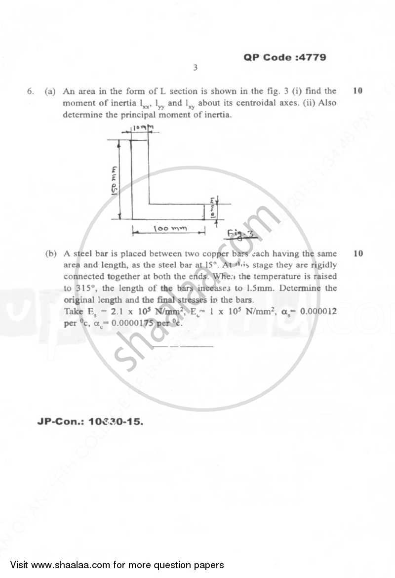 Strength of Materials 2014-2015 - B.E. - Semester 3 (SE Second Year) - University of Mumbai question paper with PDF download
