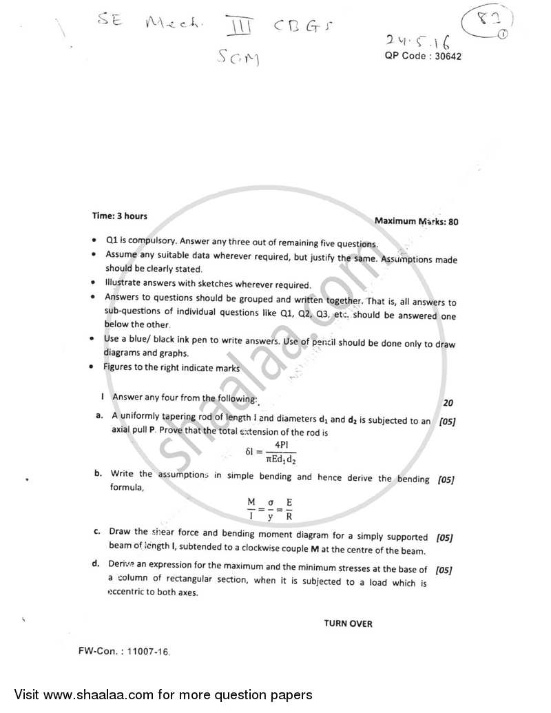 Strength of Materials 2015-2016 - B.E. - Semester 3 (SE Second Year) - University of Mumbai question paper with PDF download