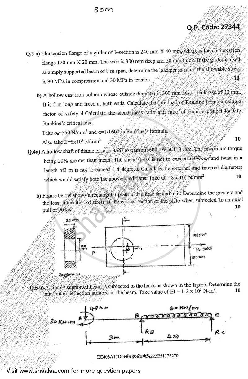 Strength of Materials 2017-2018 - B.E. - Semester 3 (SE Second Year) - University of Mumbai question paper with PDF download
