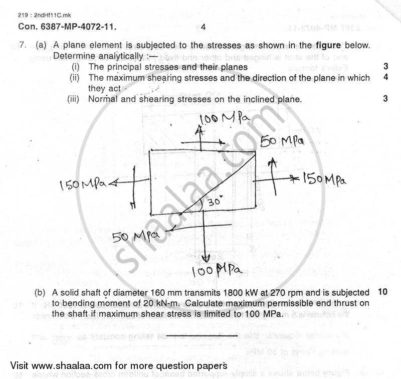 Strength of Materials 2011-2012 - B.E. - Semester 3 (SE Second Year) - University of Mumbai question paper with PDF download