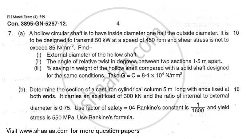 Strength of Materials 2011-2012 - B.E. - Semester 3 (SE Second Year) - University of Mumbai question paper with PDF download