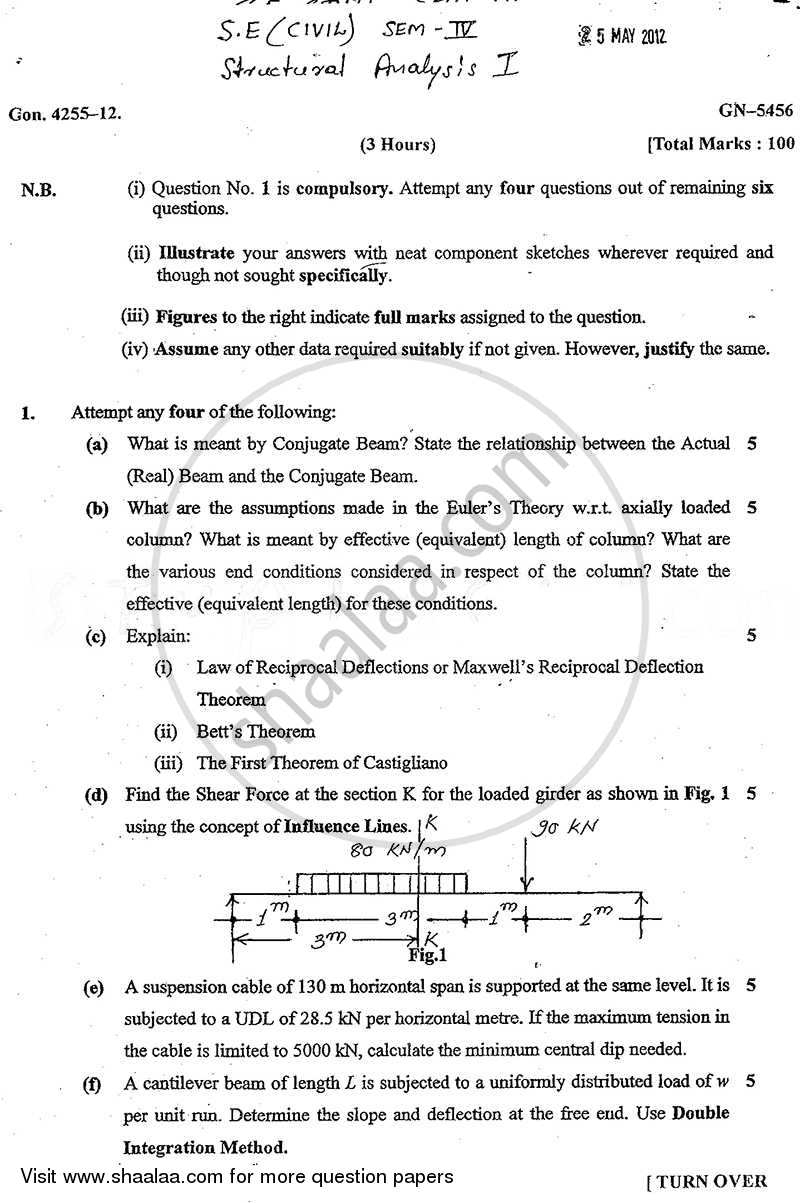 Structural Analysis 1 2011-2012 - B.E. - Semester 4 (SE Second Year) - University of Mumbai question paper with PDF download