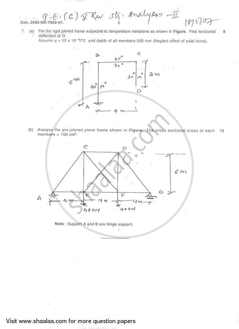 Structural Analysis 2 2006-2007 - B.E. - Semester 5 (TE Third Year) - University of Mumbai question paper with PDF download