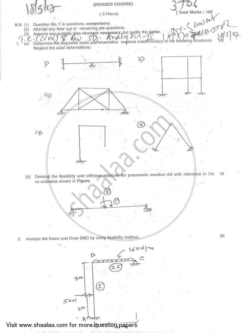 Structural Analysis 2 2006-2007 - B.E. - Semester 5 (TE Third Year) - University of Mumbai question paper with PDF download