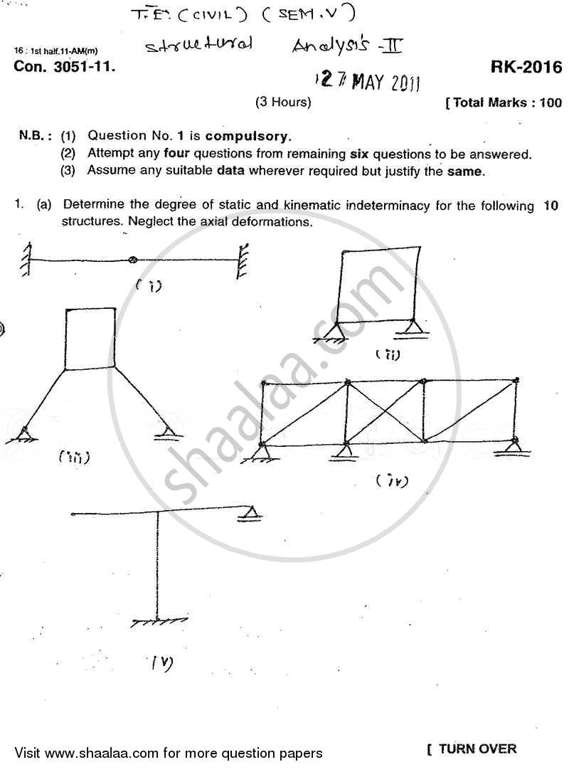 Structural Analysis 2 2010-2011 - B.E. - Semester 5 (TE Third Year) - University of Mumbai question paper with PDF download