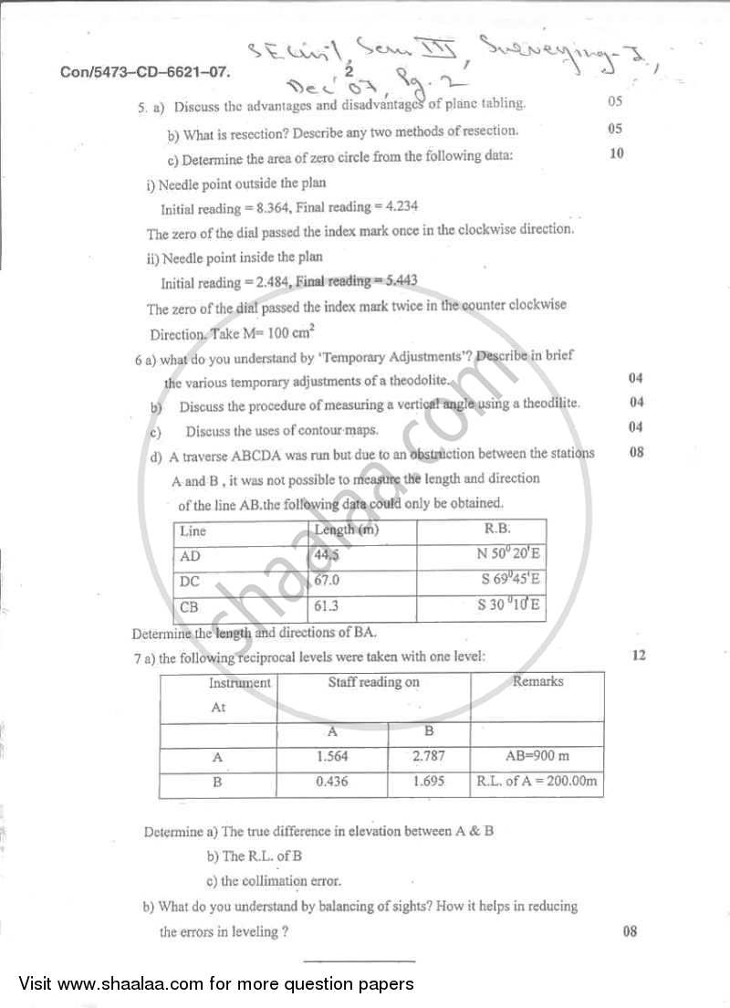 Surveying 1 2007-2008 - B.E. - Semester 3 (SE Second Year) - University of Mumbai question paper with PDF download