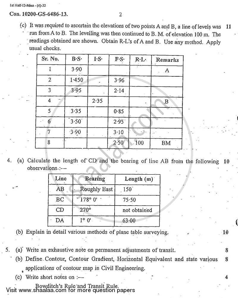 Surveying 1 2012-2013 - B.E. - Semester 3 (SE Second Year) - University of Mumbai question paper with PDF download