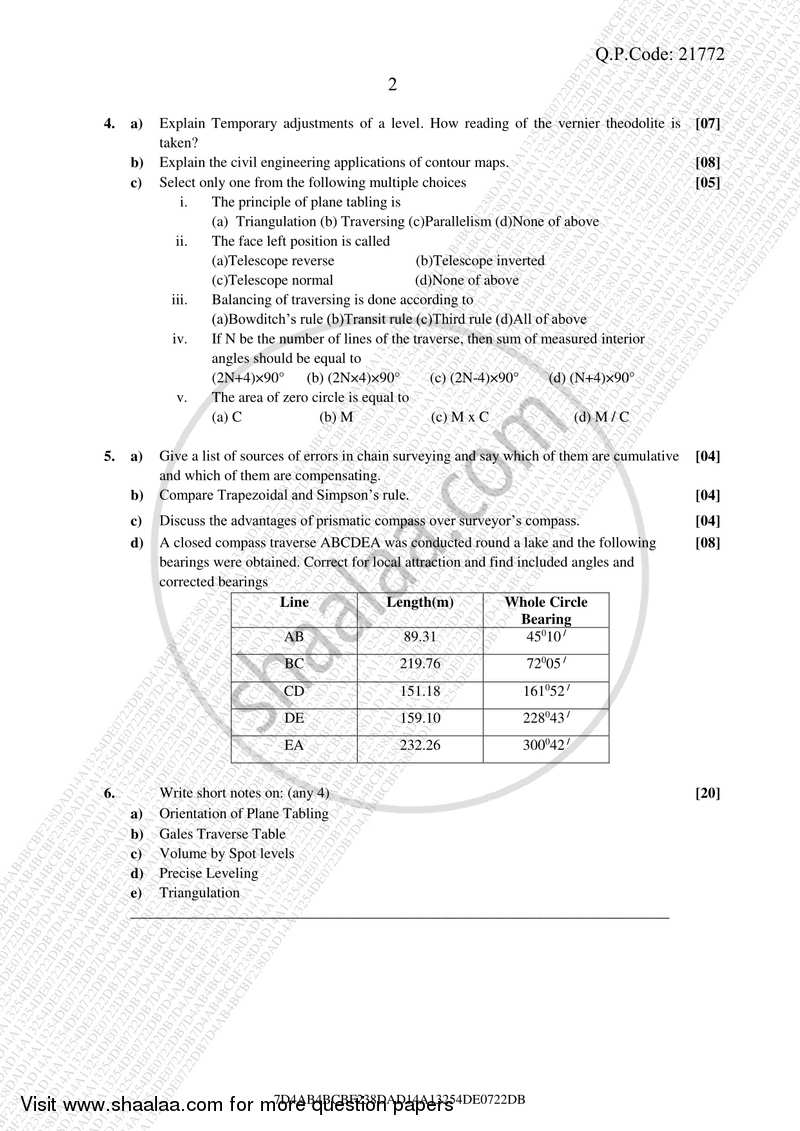 Surveying 1 2017-2018 - B.E. - Semester 3 (SE Second Year) - University of Mumbai question paper with PDF download