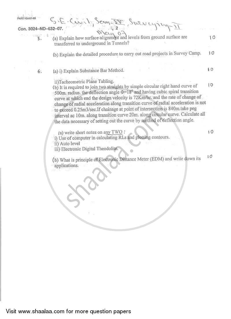 Surveying 2 2006-2007 - B.E. - Semester 4 (SE Second Year) - University of Mumbai question paper with PDF download