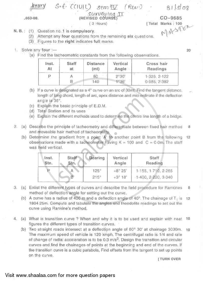Surveying 2 2007-2008 - B.E. - Semester 4 (SE Second Year) - University of Mumbai question paper with PDF download