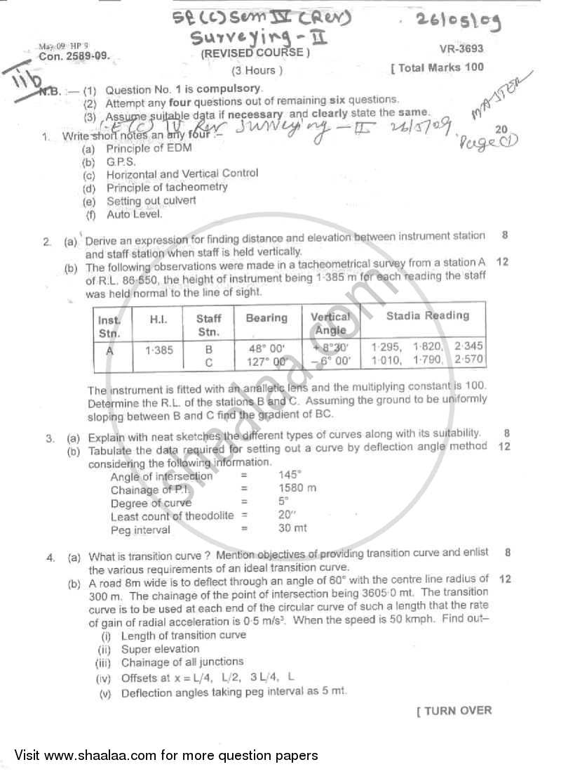 Surveying 2 2008-2009 - B.E. - Semester 4 (SE Second Year) - University of Mumbai question paper with PDF download