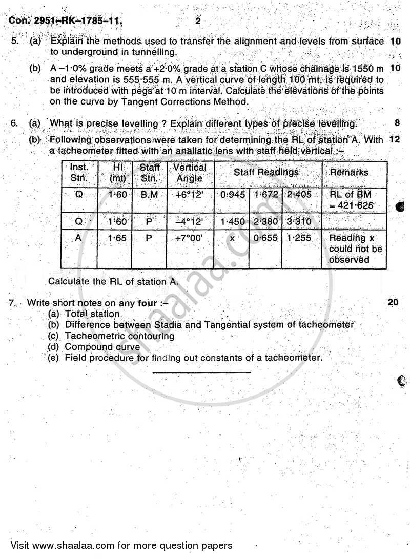 Surveying 2 2010-2011 - B.E. - Semester 4 (SE Second Year) - University of Mumbai question paper with PDF download