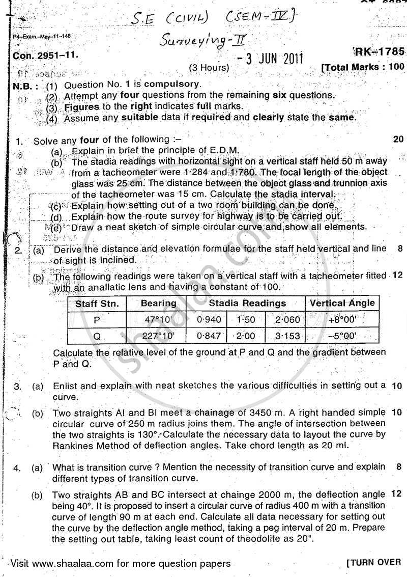 Surveying 2 2010-2011 - B.E. - Semester 4 (SE Second Year) - University of Mumbai question paper with PDF download
