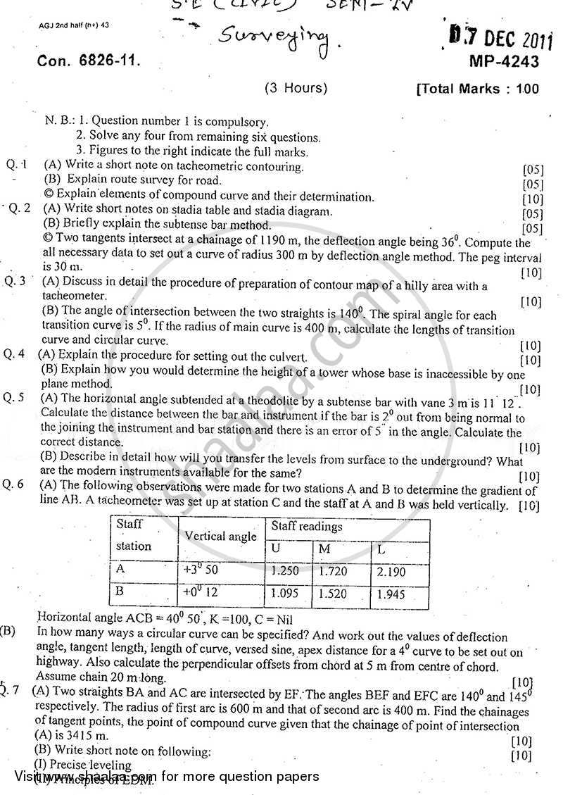 Surveying 2 2011-2012 - B.E. - Semester 4 (SE Second Year) - University of Mumbai question paper with PDF download