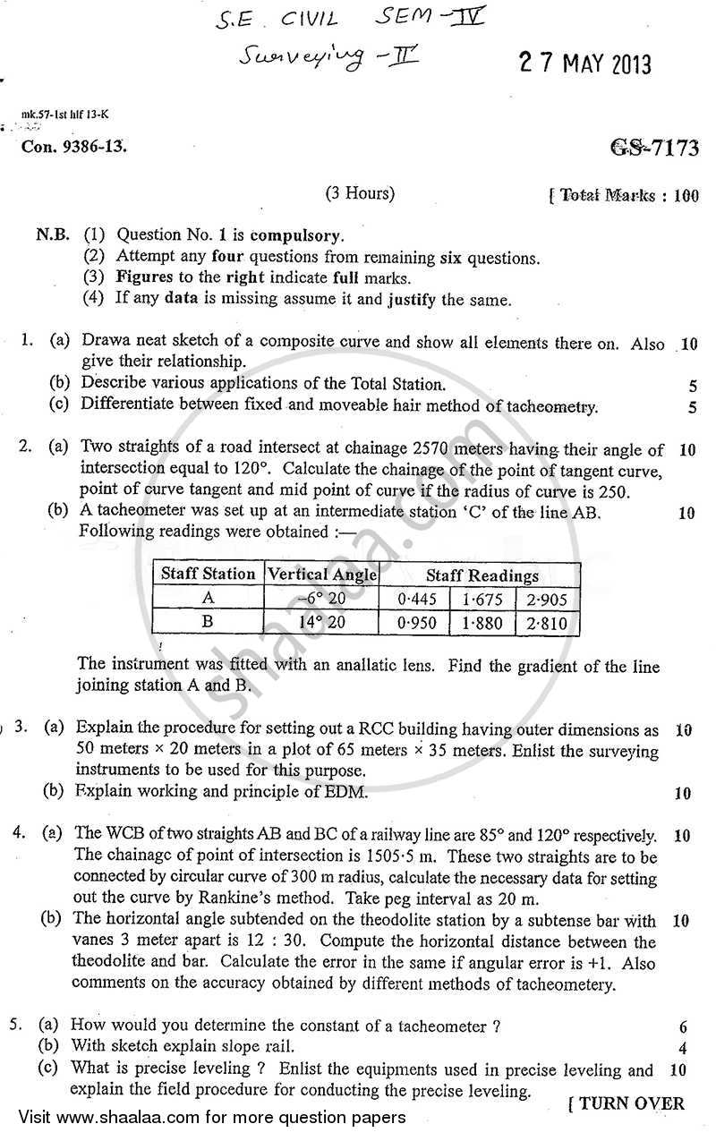 Surveying 2 2012-2013 - B.E. - Semester 4 (SE Second Year) - University of Mumbai question paper with PDF download