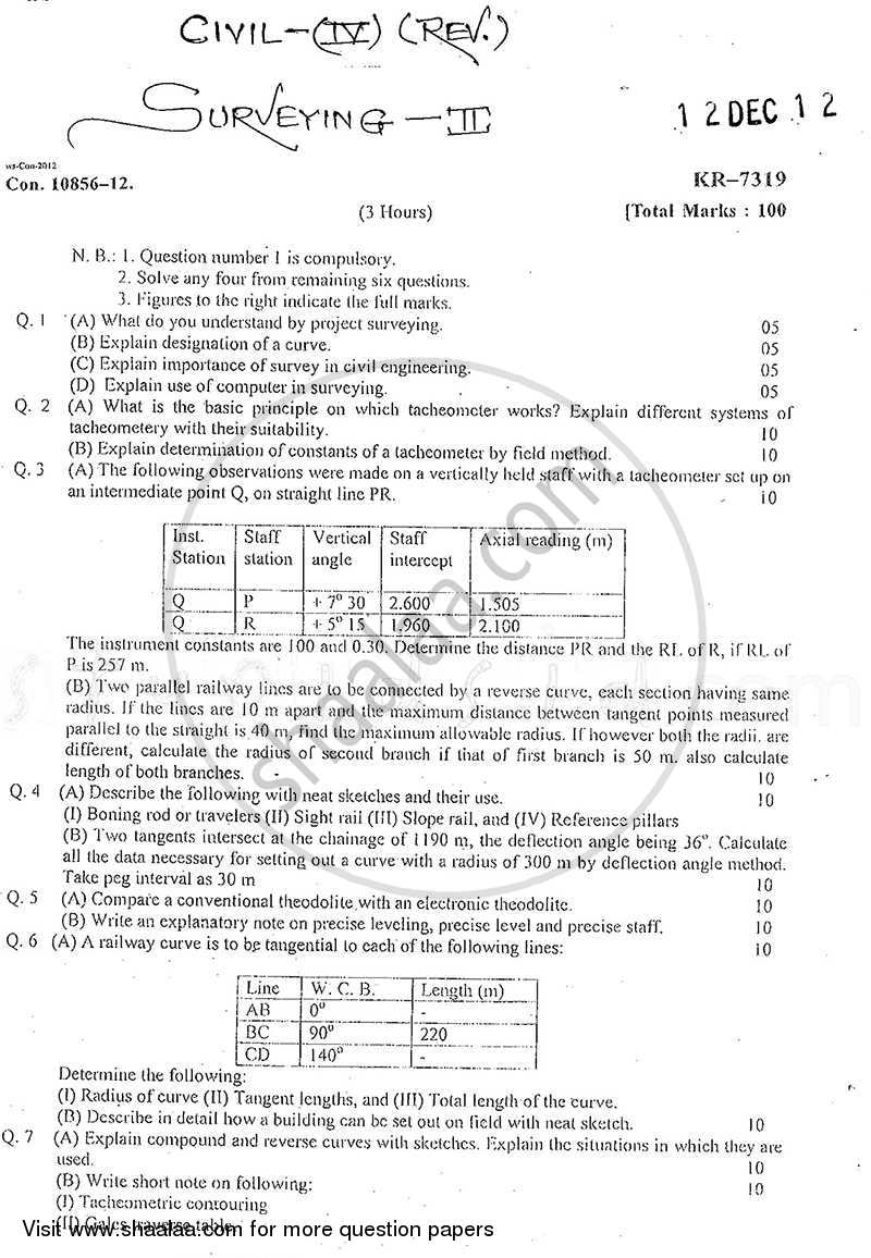 Surveying 2 2012-2013 - B.E. - Semester 4 (SE Second Year) - University of Mumbai question paper with PDF download