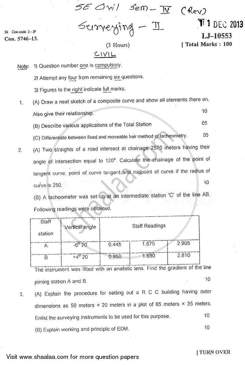 Surveying 2 2013-2014 - B.E. - Semester 4 (SE Second Year) - University of Mumbai question paper with PDF download
