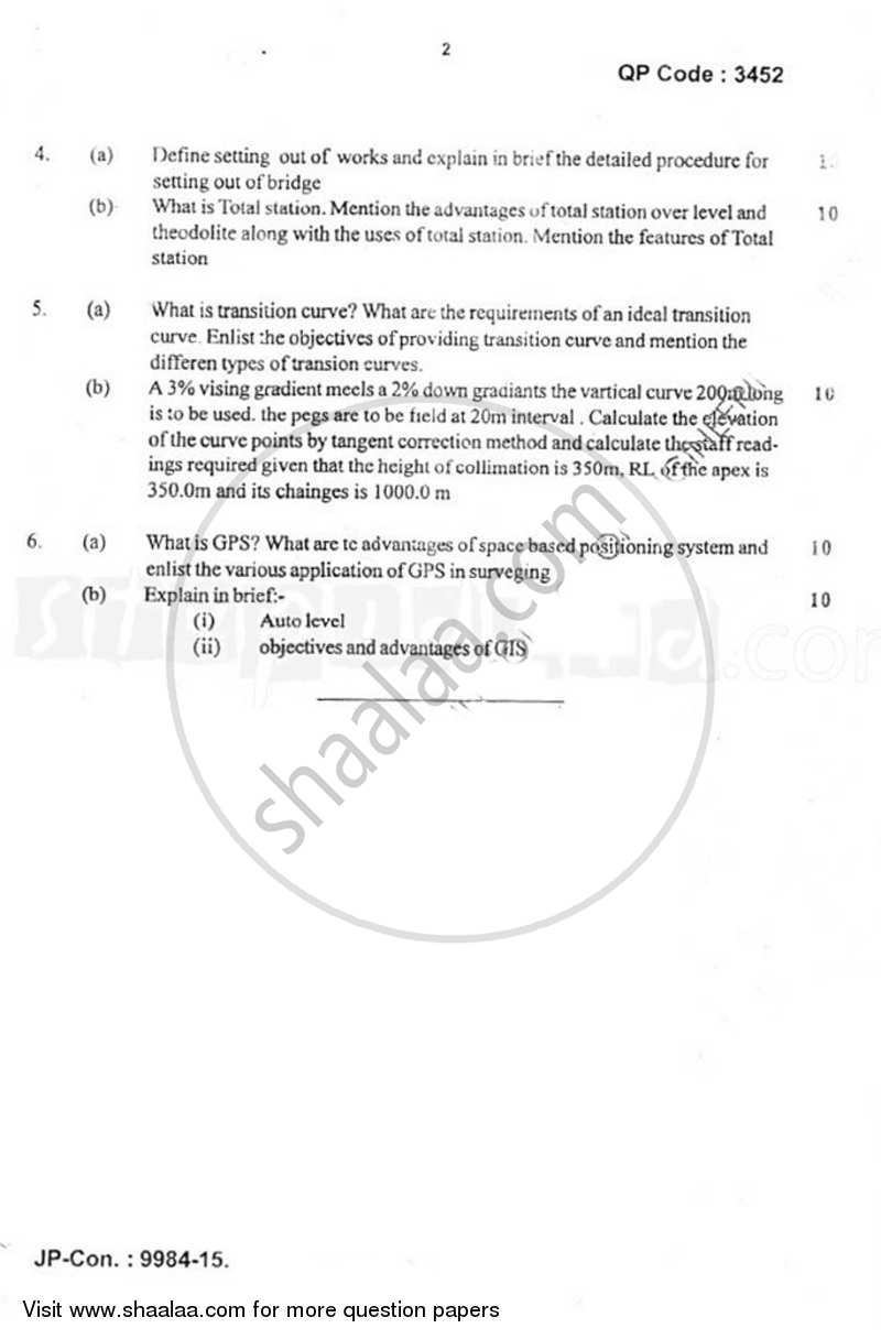 Surveying 2 2014-2015 - B.E. - Semester 4 (SE Second Year) - University of Mumbai question paper with PDF download