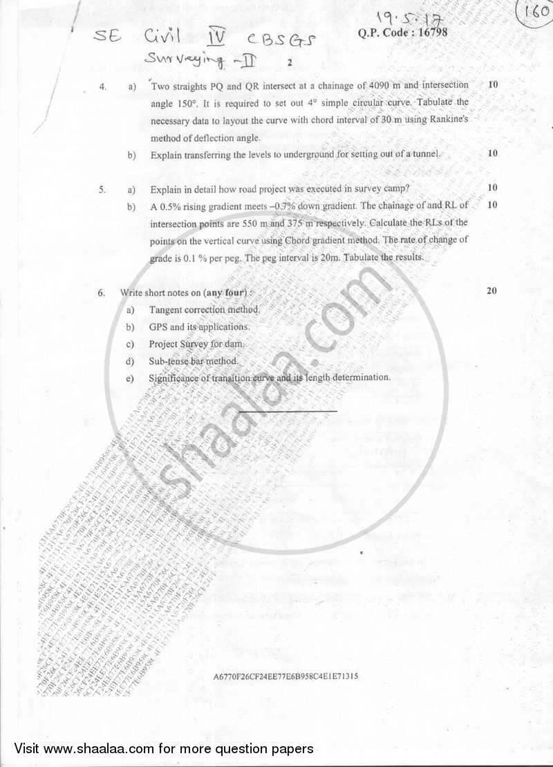 Surveying 2 2016-2017 - B.E. - Semester 4 (SE Second Year) - University of Mumbai question paper with PDF download