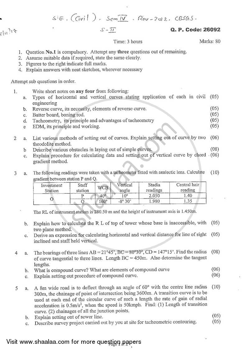 Surveying 2 2017-2018 - B.E. - Semester 4 (SE Second Year) - University of Mumbai question paper with PDF download