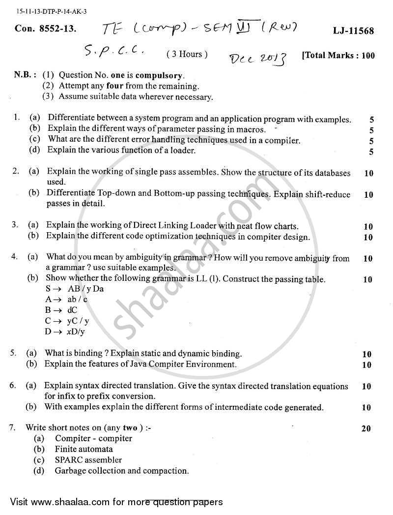 System Programming and Compiler Construction 2013-2014 - B.E. - Semester 6 (TE Third Year) - University of Mumbai question paper with PDF download