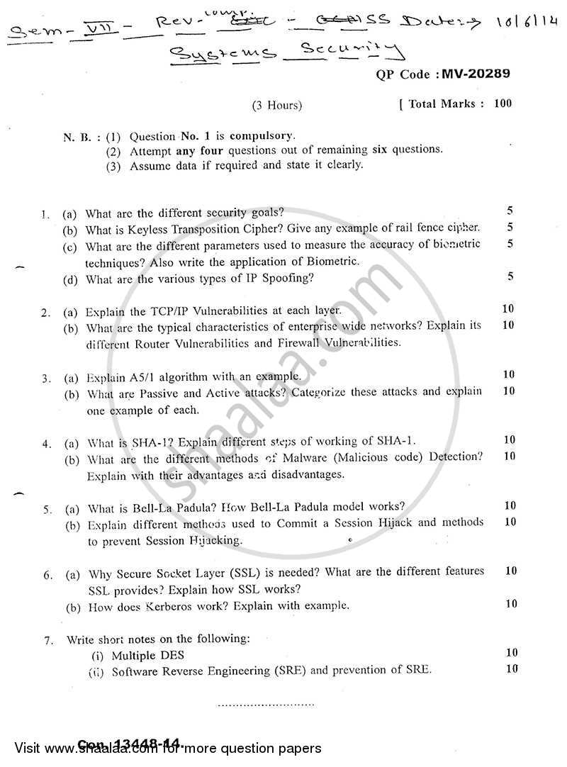 System Security 2013-2014 - B.E. - Semester 7 (BE Fourth Year) - University of Mumbai question paper with PDF download